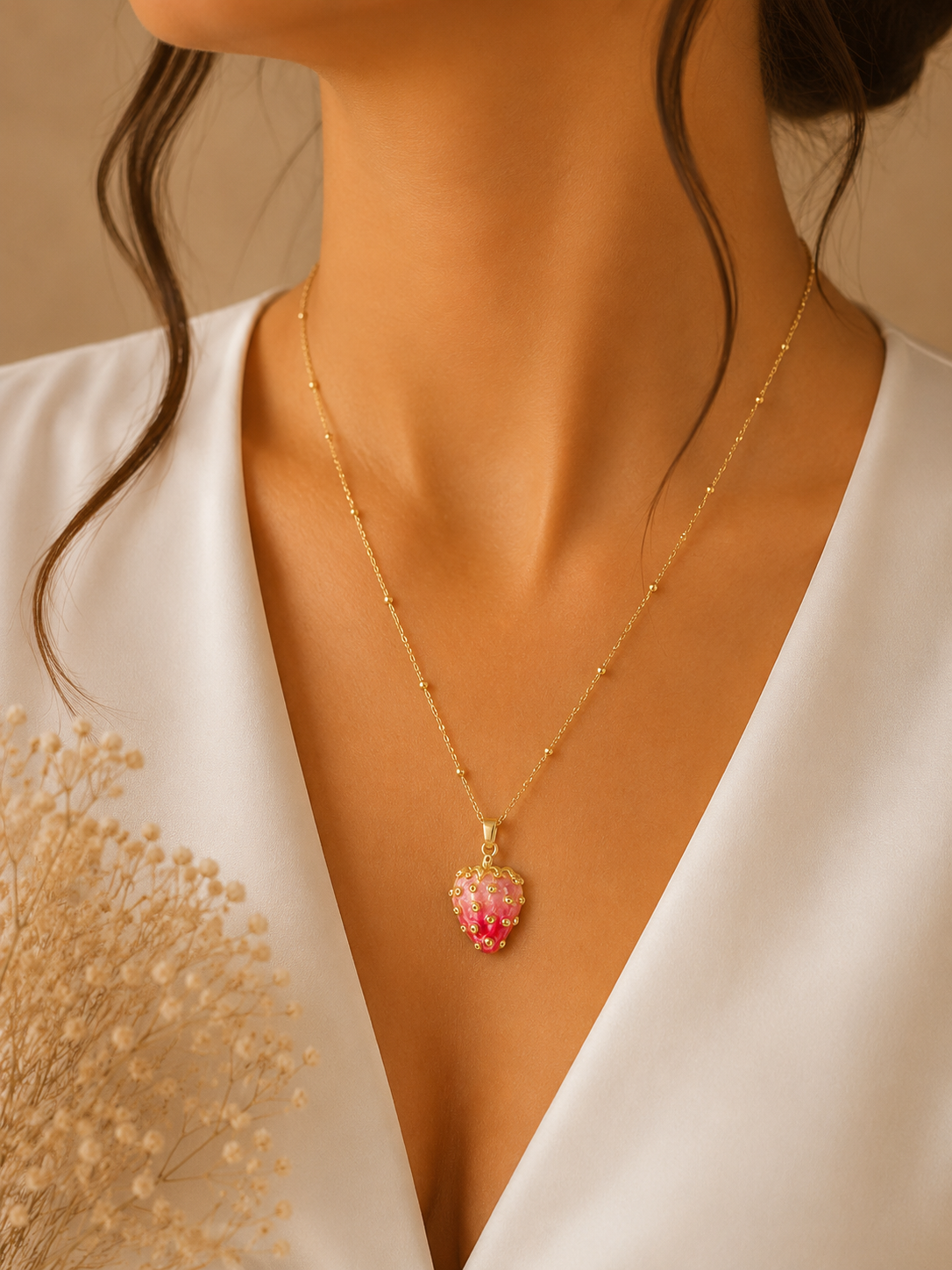 Strawberry & Cream Pink Strawberry Necklace