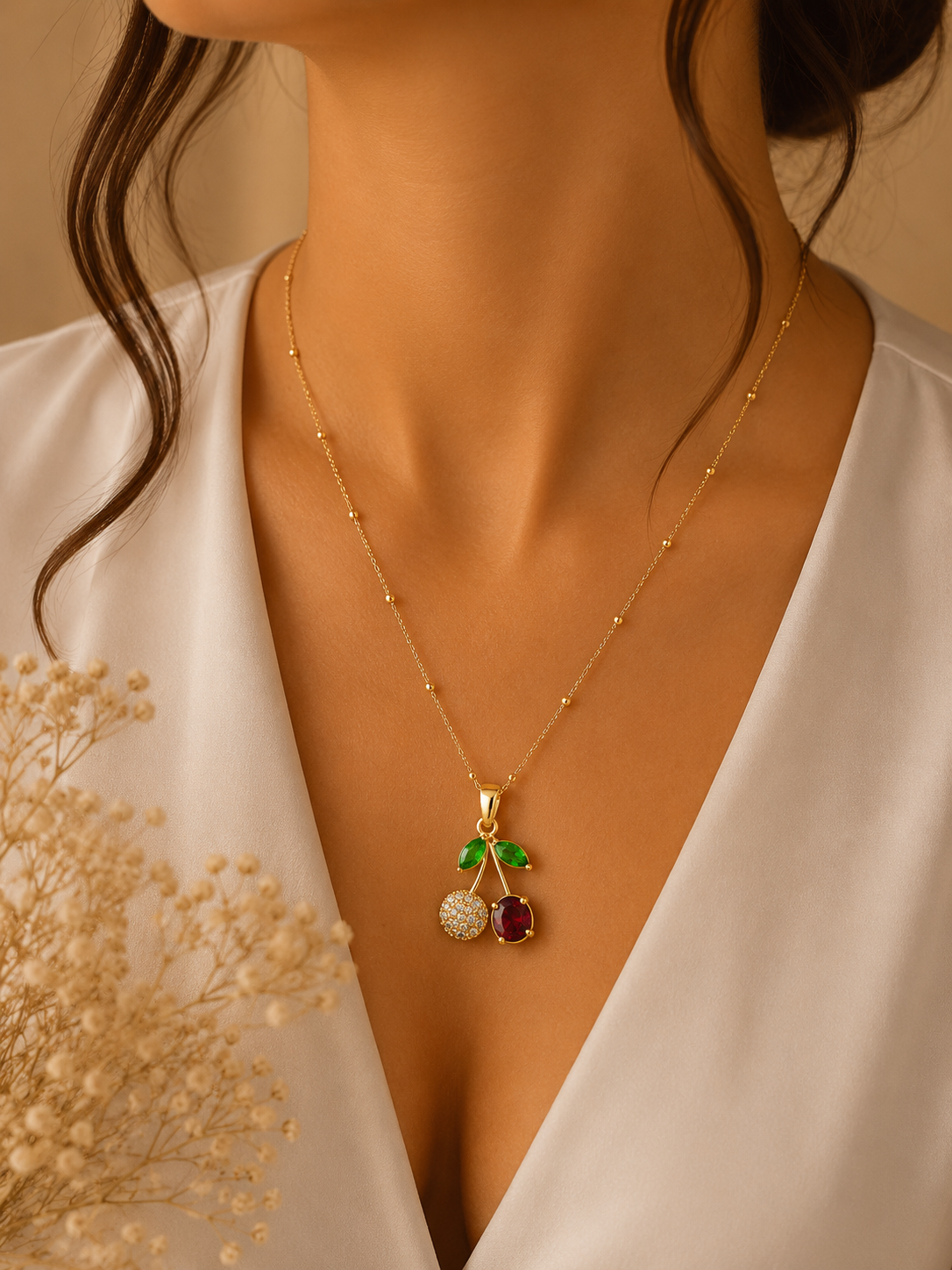 Crystal & Ruby Cherry Necklace