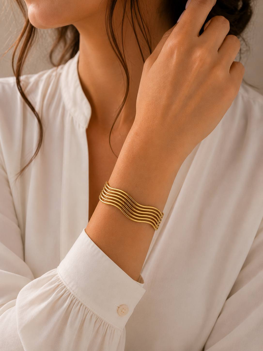 Golden Wave Statement Bracelet