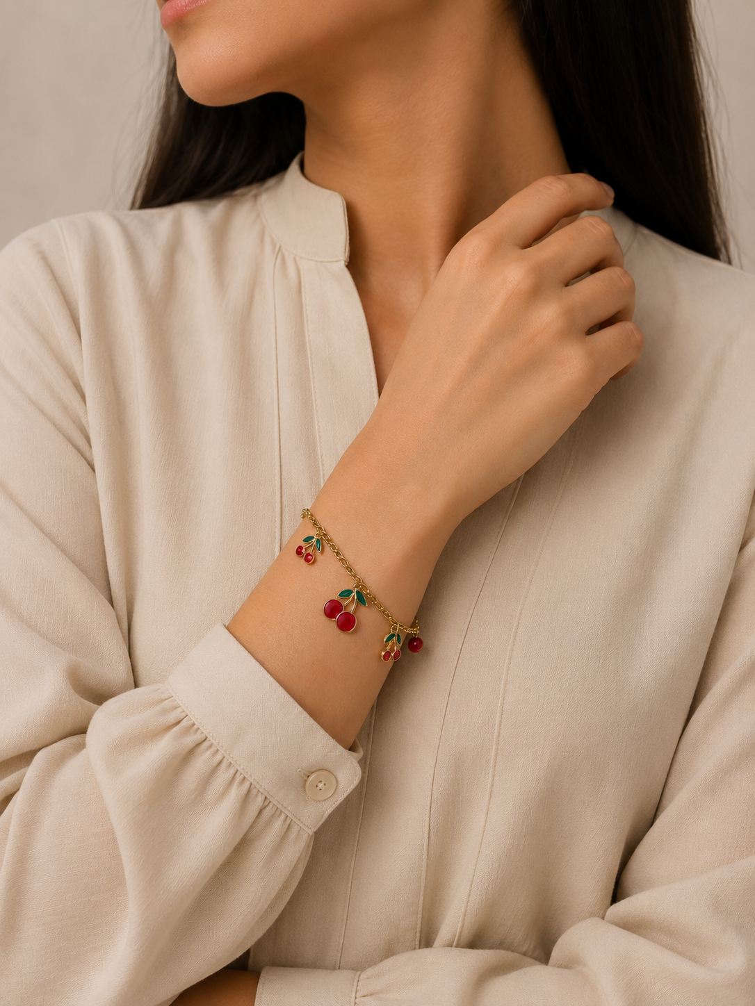 Cherry Charm Chain Bracelet