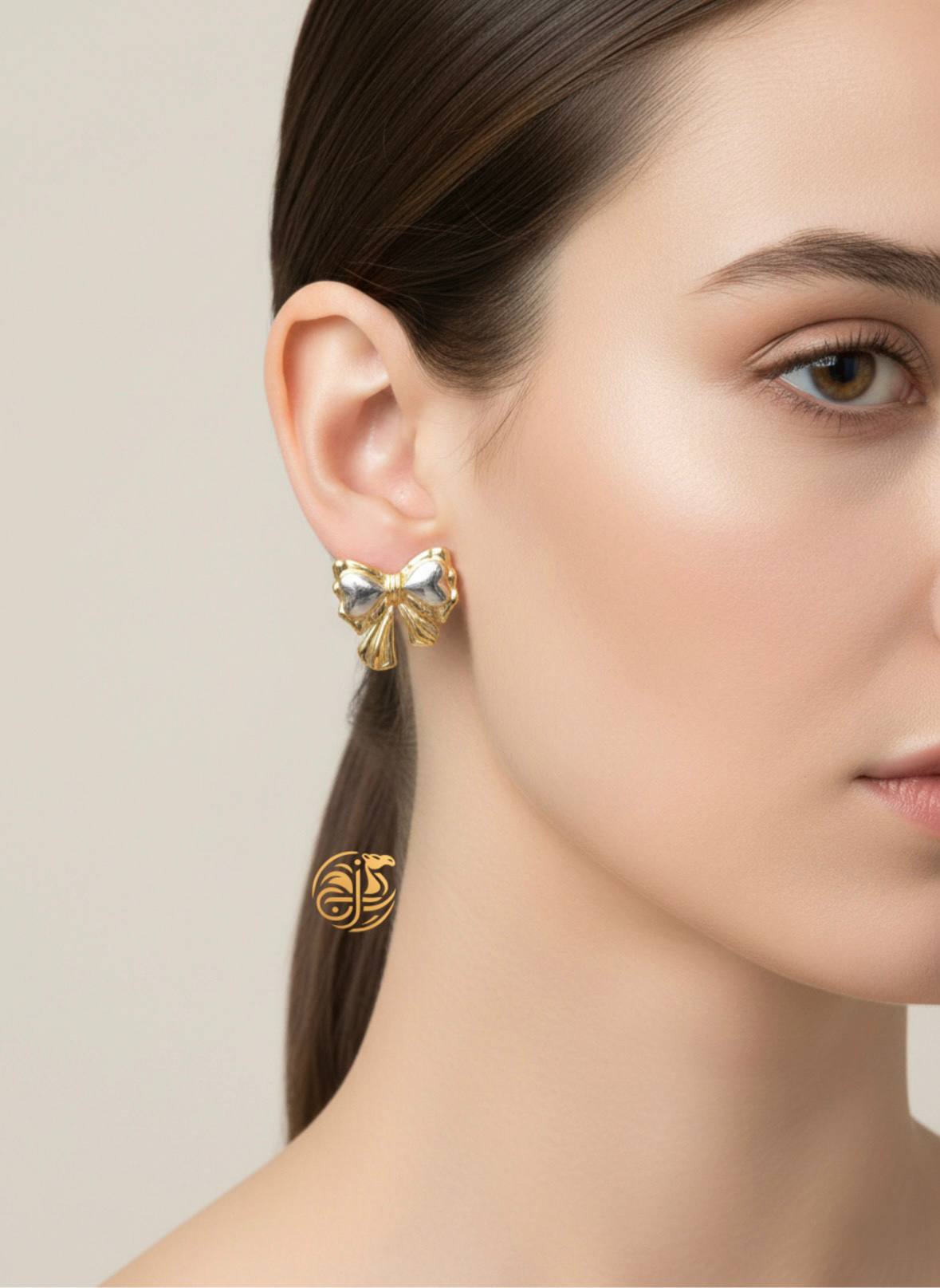 Two-Tone Bow Stud Earrings