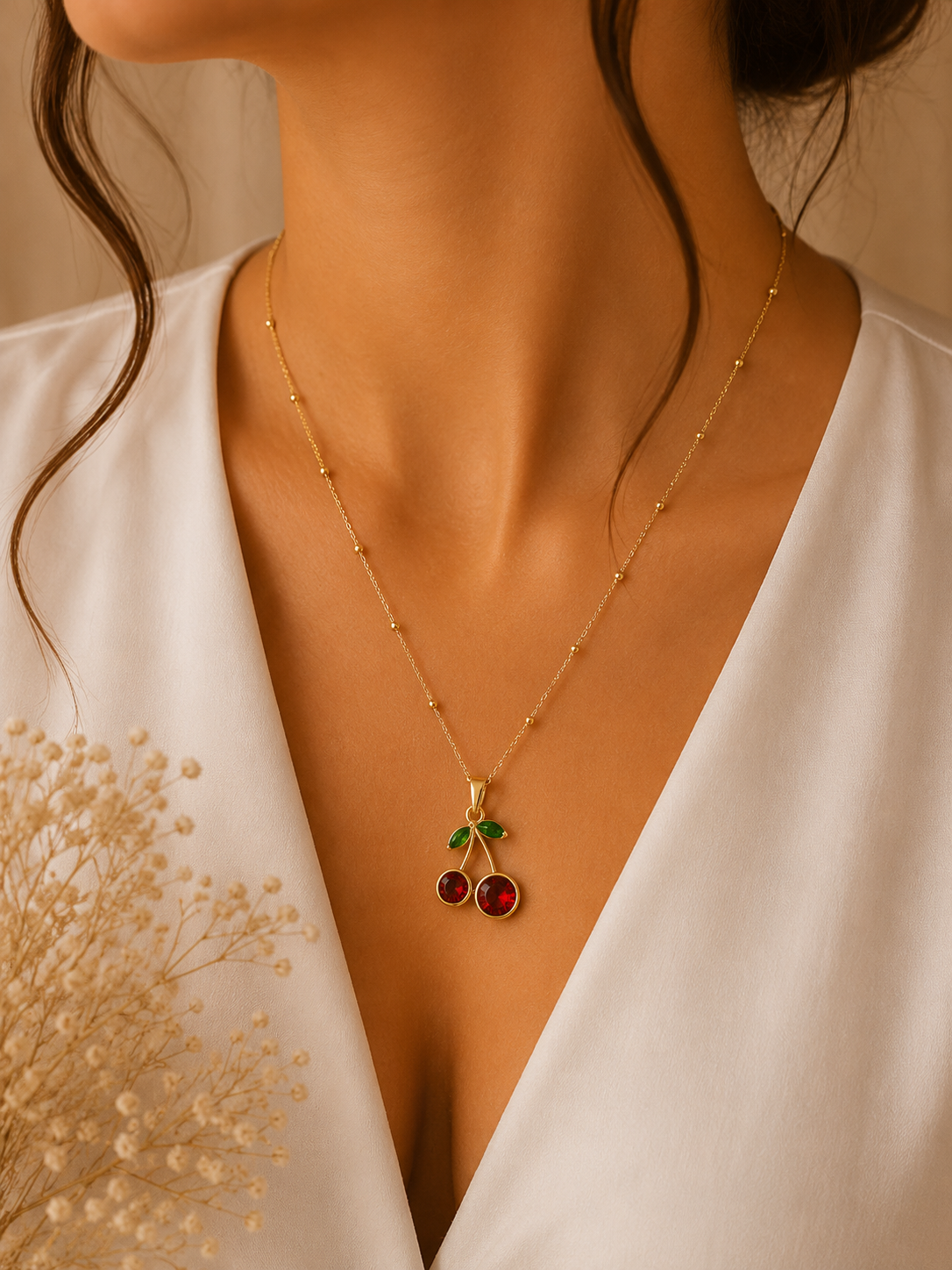 Faceted Ruby Cherry Necklace