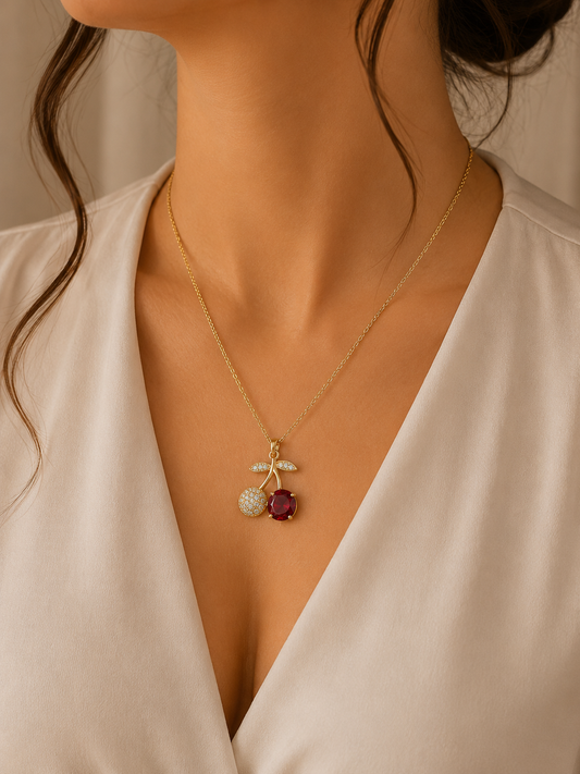 Pavé & Ruby Cherry Necklace