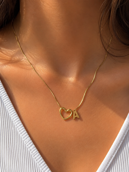 Open Heart Initial Necklace