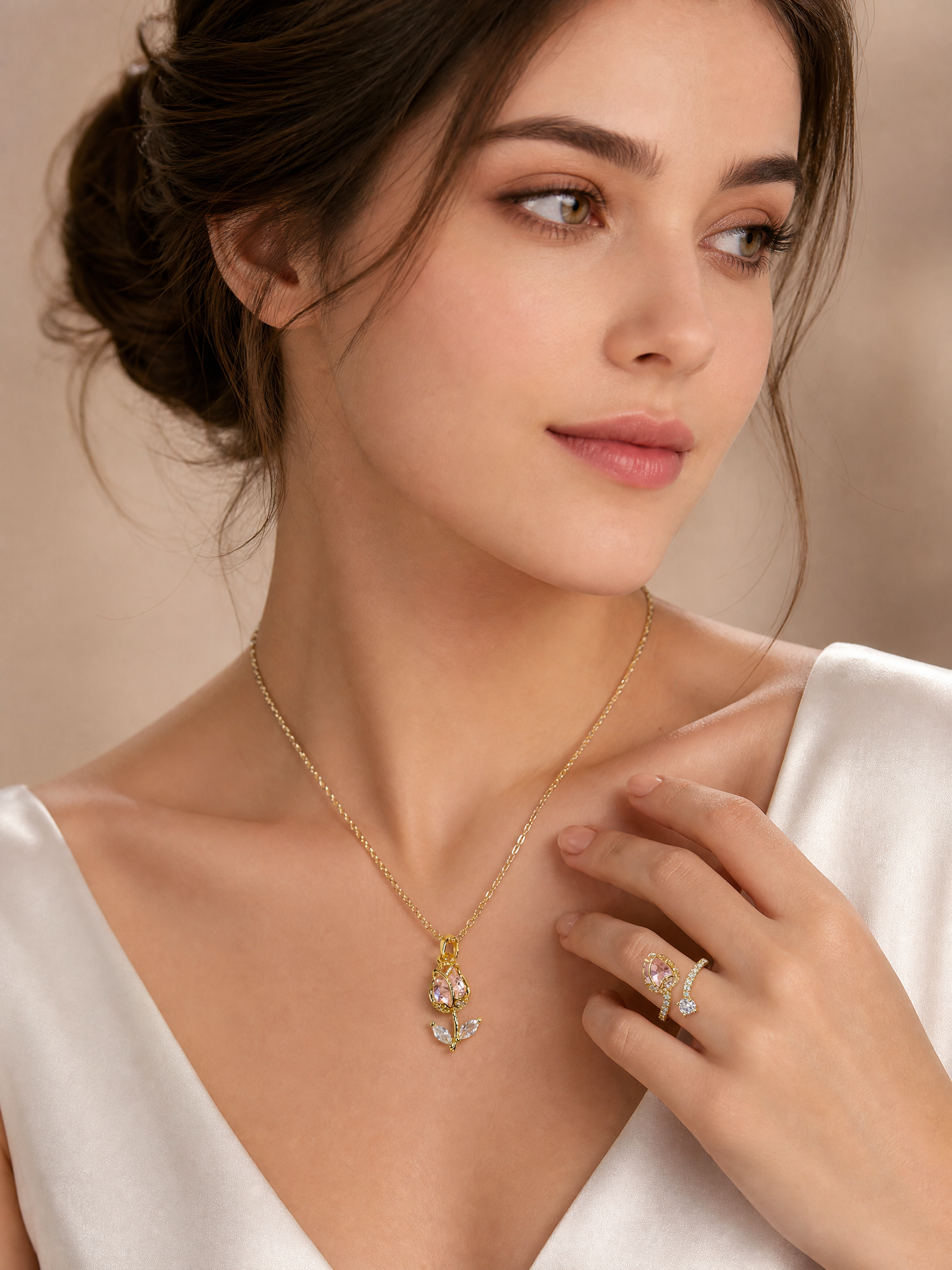 Tulip Necklace & Adjustable Ring Set