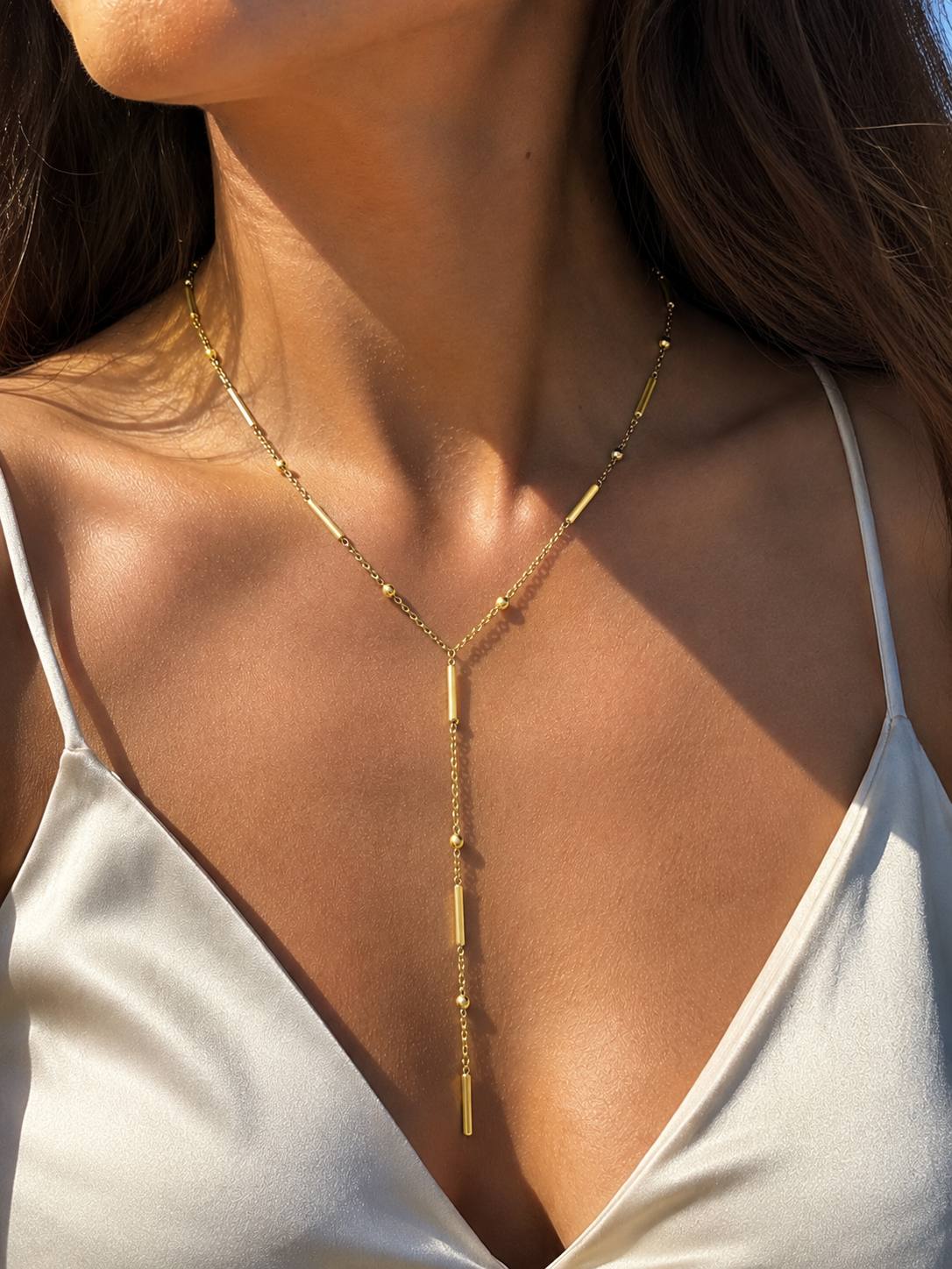 Golden Bar Drop Chain Necklace