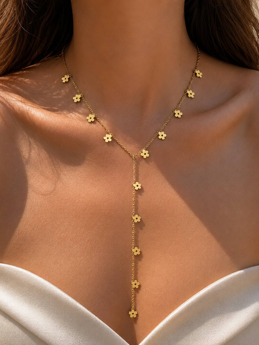 Golden Blossom Drop Chain Necklace