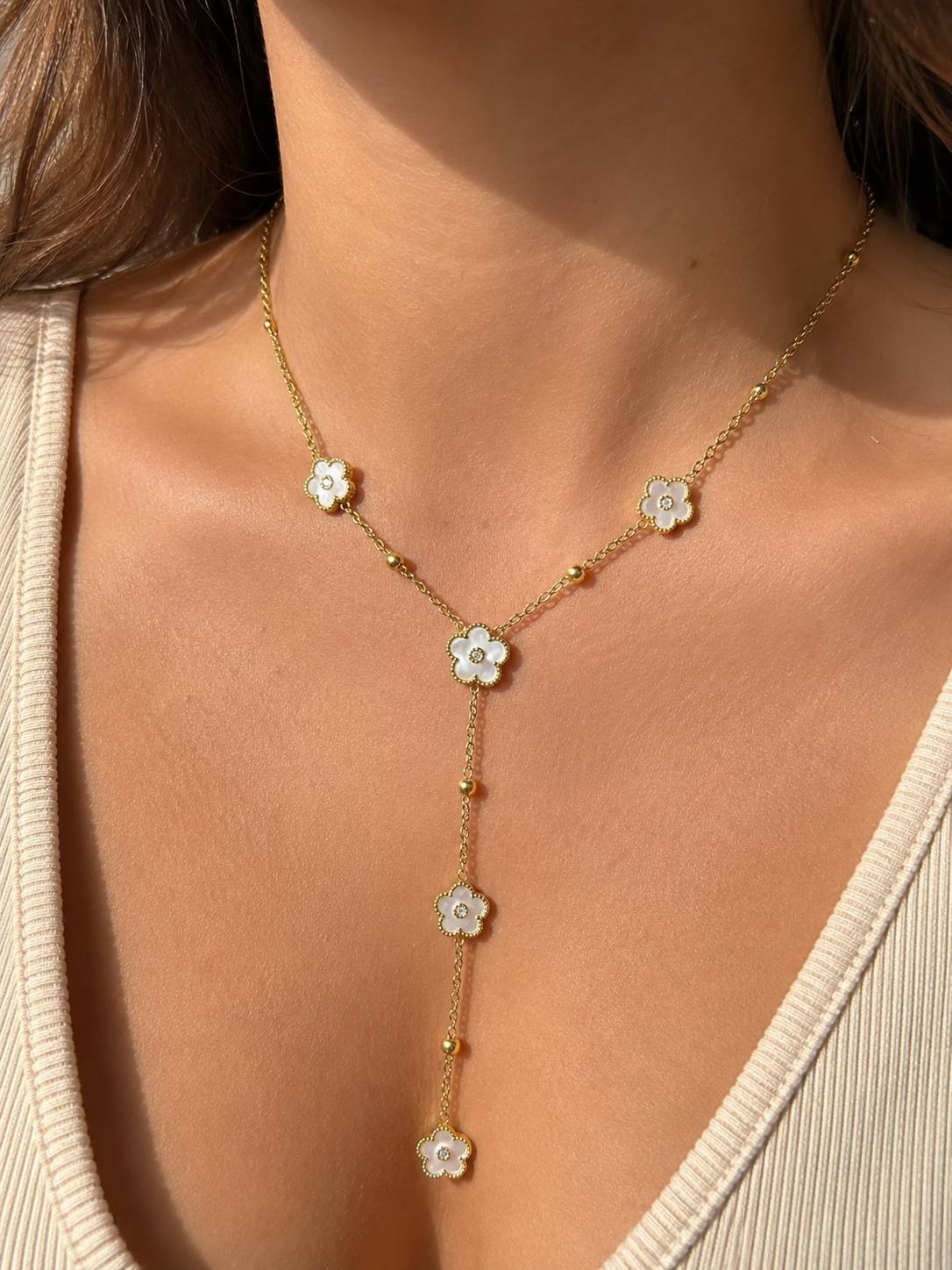 White Clover Y-Drop Necklace