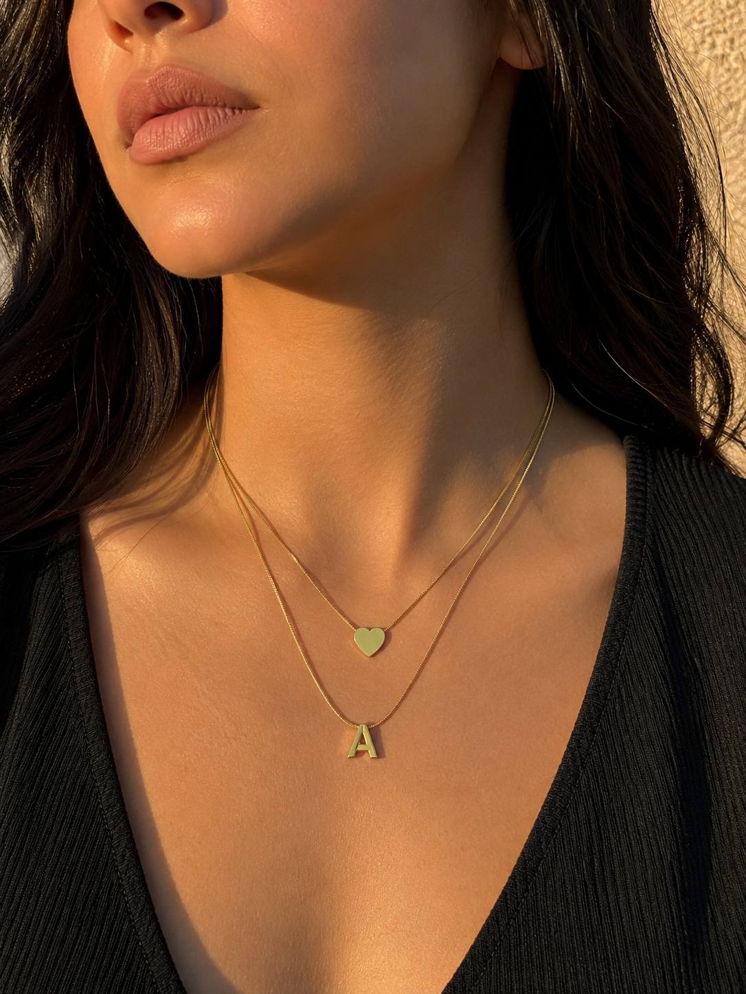 Double Layer Heart & Initial Necklace