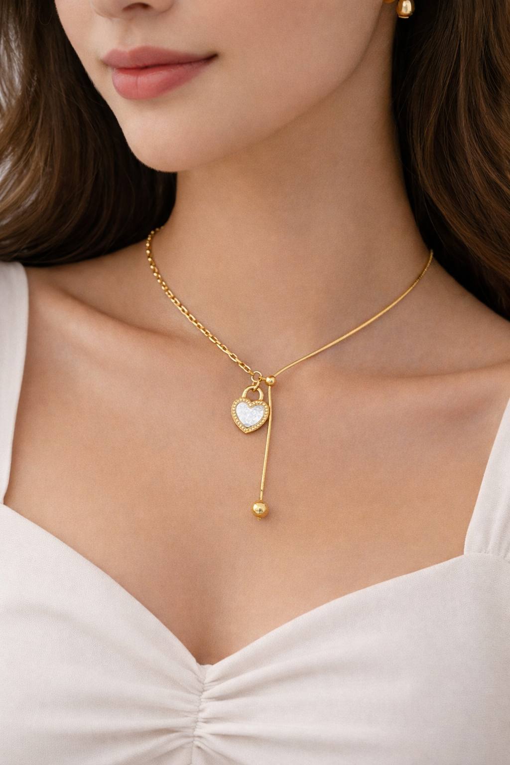 Two-Tone Heart Drop Necklace