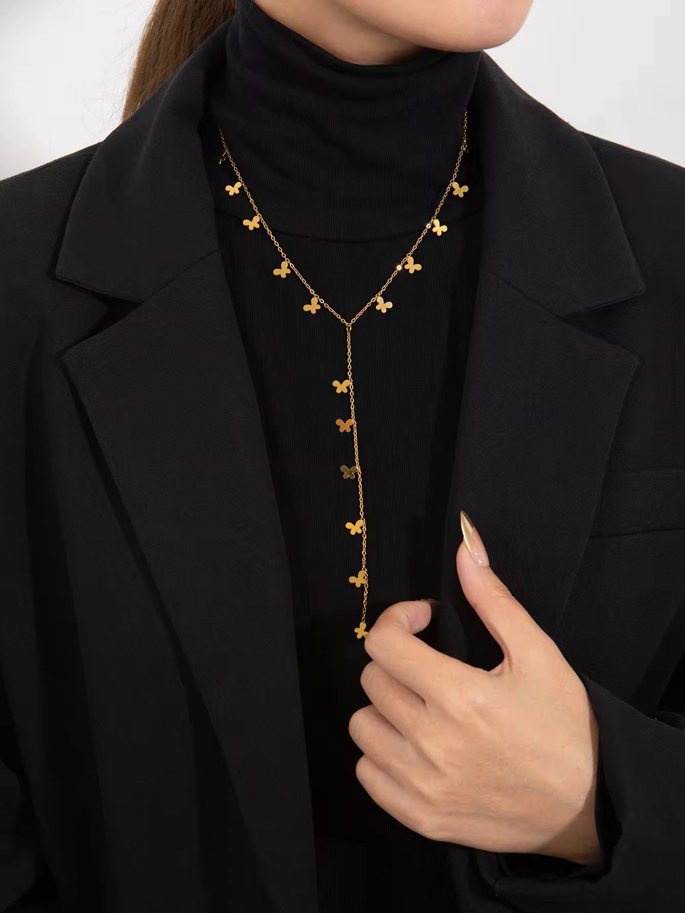 Golden Butterfly Cascade Necklace