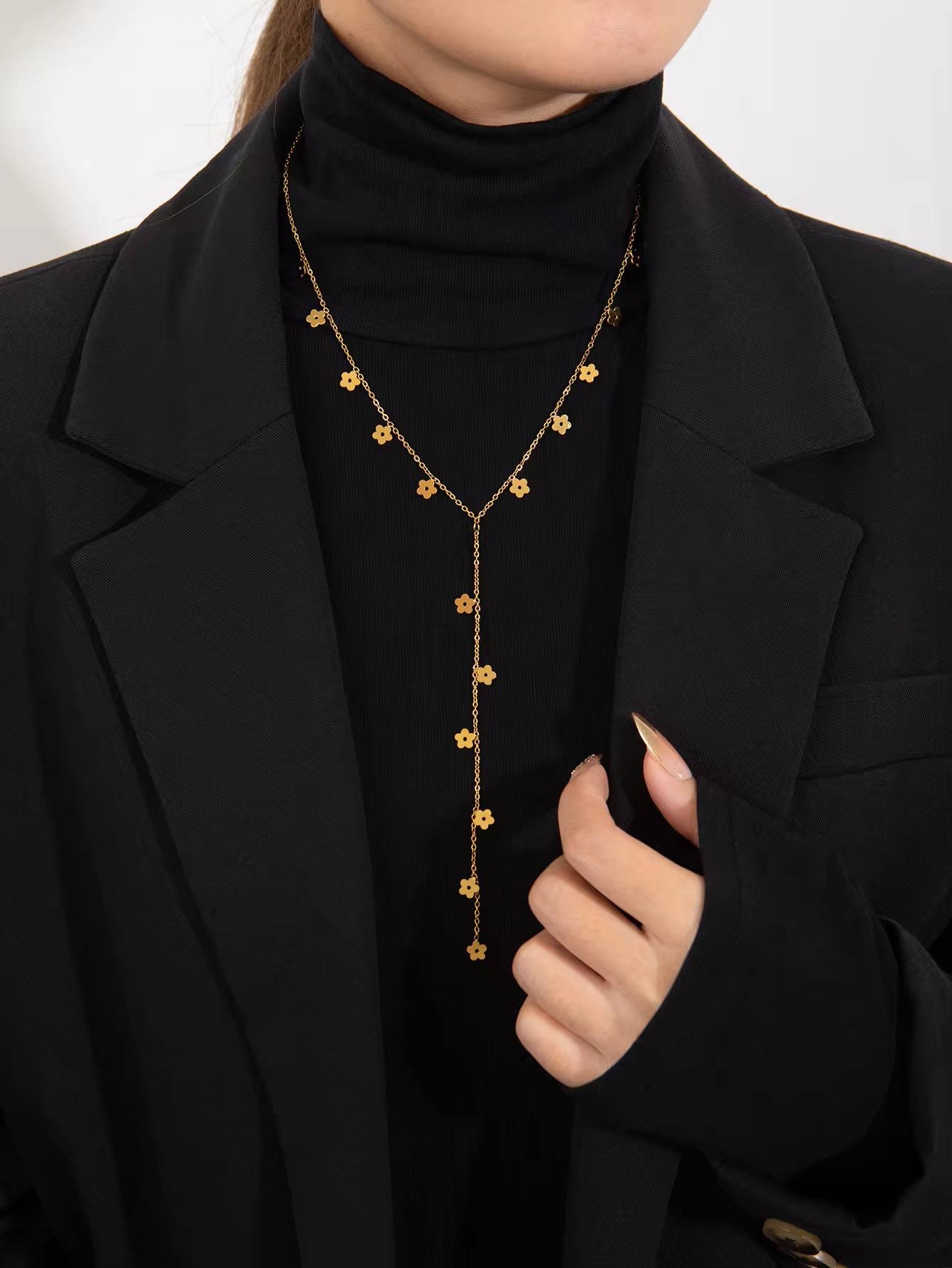 Golden Blossom Drop Chain Necklace