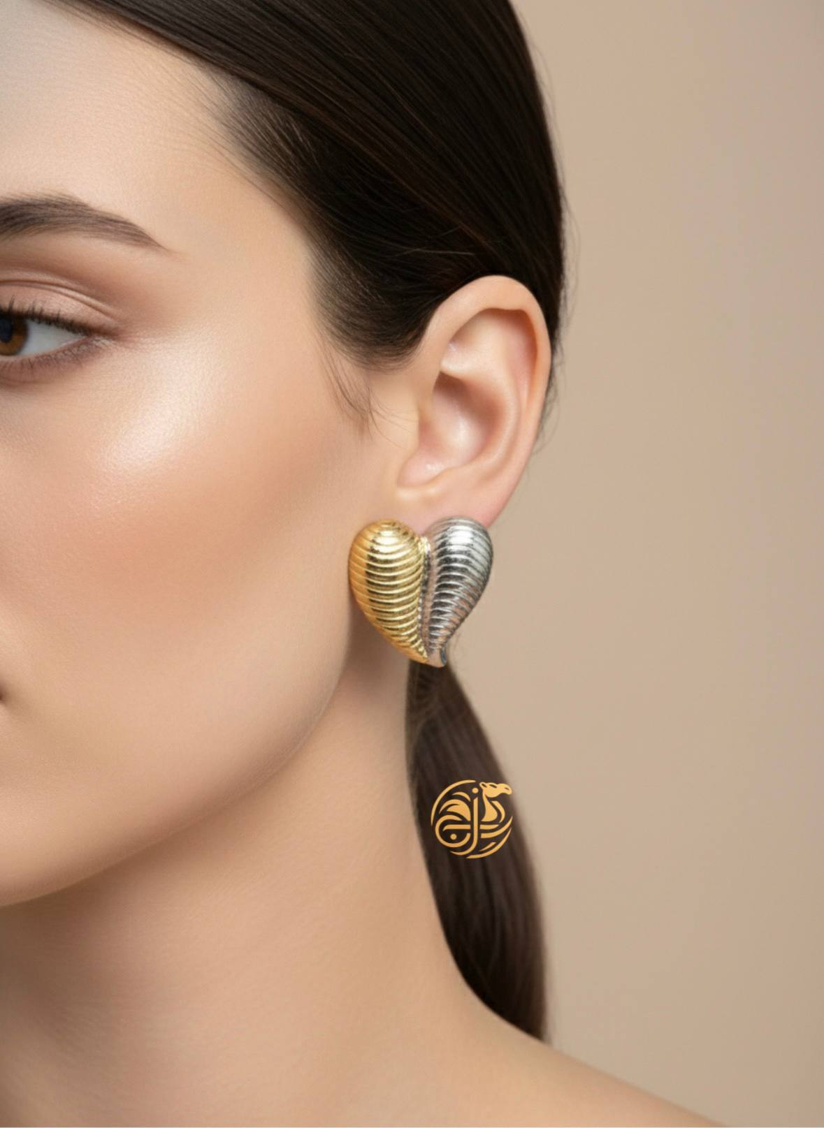 Two-Tone Heart Stud Earrings