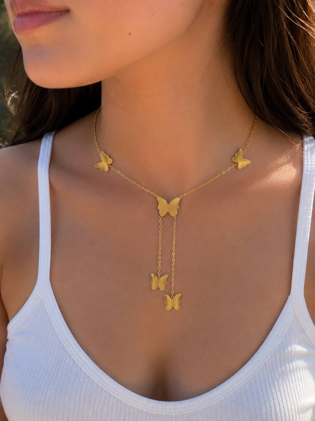 Golden Butterfly Drop Necklace